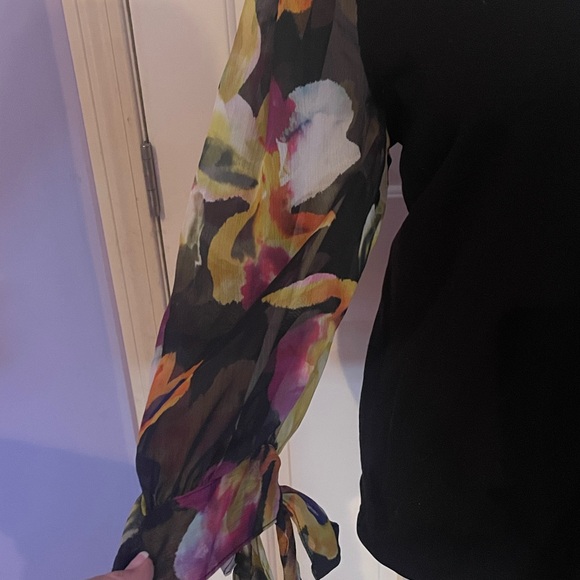 Chico's Asymmetrical Black and Orange 3/4 Sleeve Blouse - Picture 3 of 11